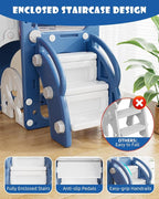 XJD 7 in 1 Toddler Slide, Kids Indoor Slide for Toddlers 12 to 36 Months, New Upgrade with Golf, Basketball Hoop for Indoor Outdoor Playset,Toddler Playground (Blue Gley)