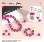 105pcs 10mm Rhinestone Beads for Jewelry Making, Champagne Pink Shiny Round Disco Ball Beads Bulk, Sparkle Crystal Clay Christmas for Bracelet Baseball Necklace Earring Crafting and DIY