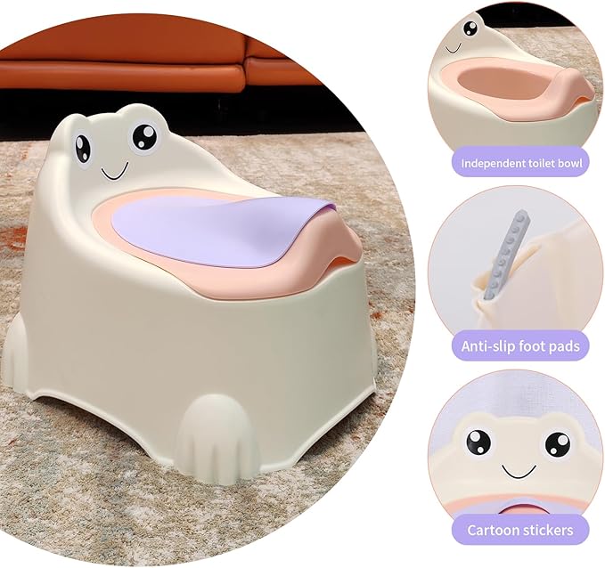 Potty Training Toilet Seat for Toddlers, Portable Travel Potty with Removable Bowl, Splash Guard, Frog Expression Sticker, Kids Potty for Boys Girls Ages 1-3(Pink)