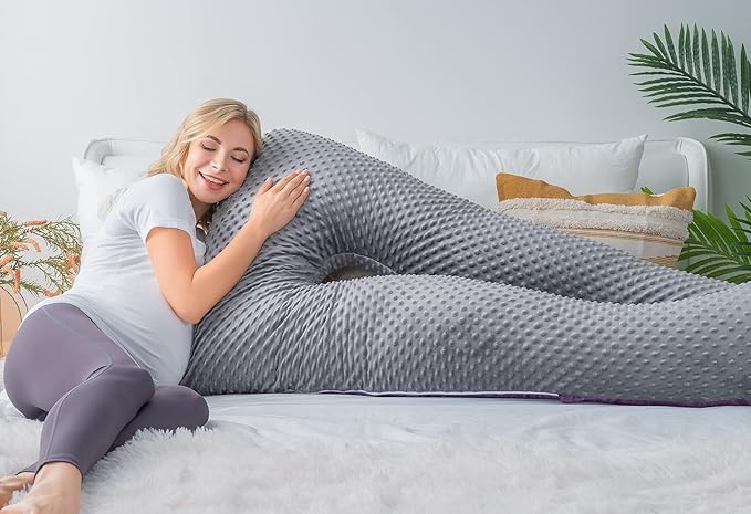 Meiz Pregnancy Pillow, Pregnancy Body Pillow, Pregnancy Pillows for Sleeping, Maternity Pillow for Pregnant Women with Velvet Cover, Grey & Purple