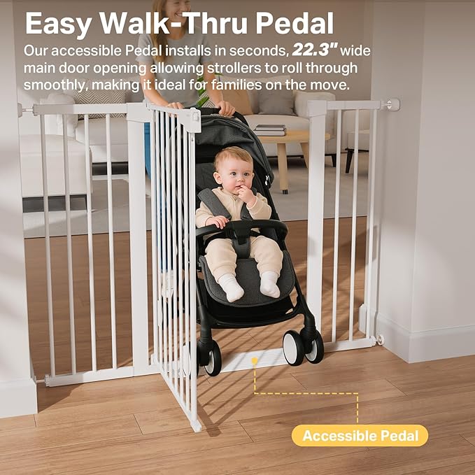 Cumbor 36" Extra Tall 29.7"-51.5" Baby Gate for Stairs, Easy Wall Through Dog Gates for Doorways Extra Wide, Pressure Mounted Tall Pet Gate Indoor, Safety Auto-Close Child Gate for Kids, White