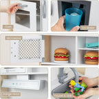 HONEY JOY Kids Kitchen Playset, Wooden Play Kitchen for Toddlers, Microwave, Range Hood, Ice Maker, 18 Cooking Accessories, Little Chef Pretend Play Toy Kitchen Set, Gift for Boys Girls, Natural