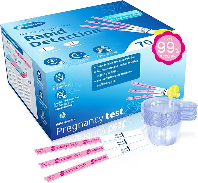70 Count Pregnancy Tests with Cups, Bulk Pregnancy Test Strips for Detection at Home, Over 99% Accuracy, Individually Wrapped Fertility Tests, Extra-Wide 5mm HCG Tests, Pruebas De Embarazo
