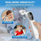 Ear Thermometer for Adults and Kids, Infrared Digital Thermometer - with Fever Alarm and Auxiliary Light, 1 Second Reading, No-Touch Forehead Ear 2 in 1 Mode，Easy to use