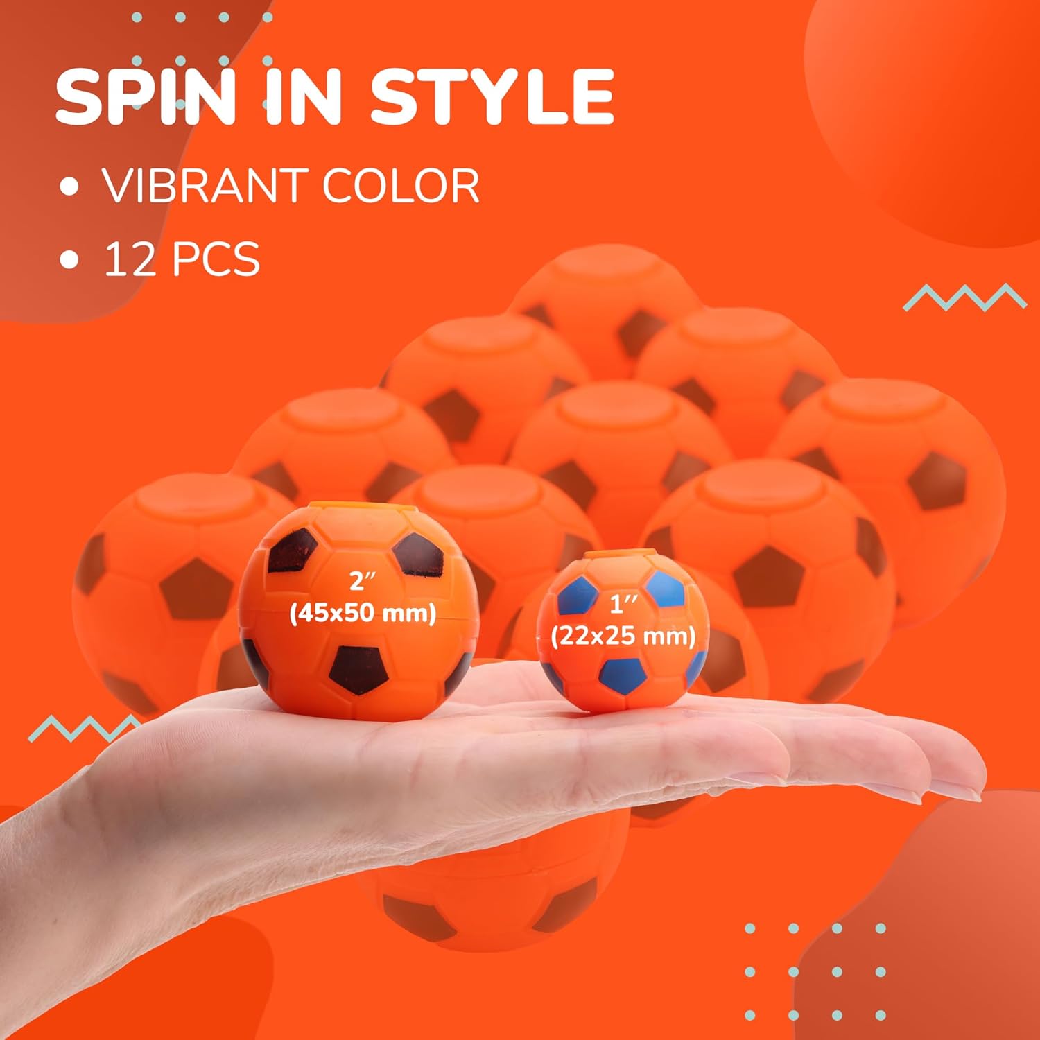 Entervending Fidget Spinners - 2 Inch Stress Balls - 12 Pcs Soccer Party Favors - Orange Mini Fidget Spinners - Classroom Prizes - Fidget Spinners for Kids - Easter Basket Stuffers