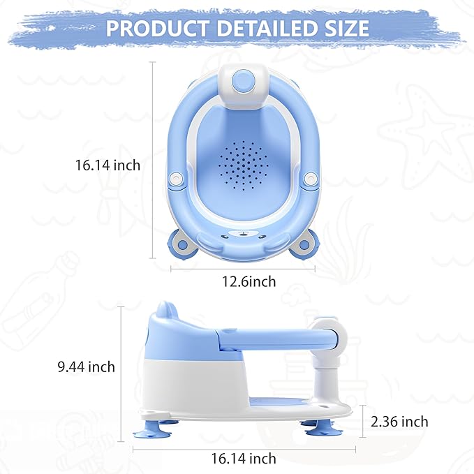 Baby Bath Seat for Babies 6 Months & Up, Toddler Bath Seats for Babies Sitting Up, Non-Slip Infant Bath Tub Chair with 4 Suction Cups & Soft Cushion for Shower, Compact Toddler Bathtub Seat, Blue
