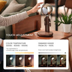 Moon Lamp for Bedroom, 5200mAh Rechargeable Wooden Desk Lamp with Touch Control & Adjustable Brightness, Creative Cordless Lamp, Decorative Bedside Lighting for Living Room & Gift