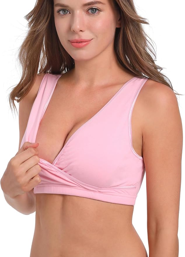 SUIEK 4 Pack Nursing Sleep Bra Maternity Bralette Cotton Breastfeeding Bras