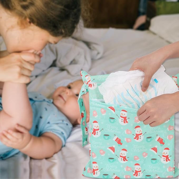 2pcs Cloth Diaper Wet Dry Bags, Waterproof Reusable Wet Bag with 2 Zipper Pockets & Handle, Washable Laundry Bags for Baby Adult Clothes Travel Beach Pool Daycare Yoga Gym Exercise Swimsuits,