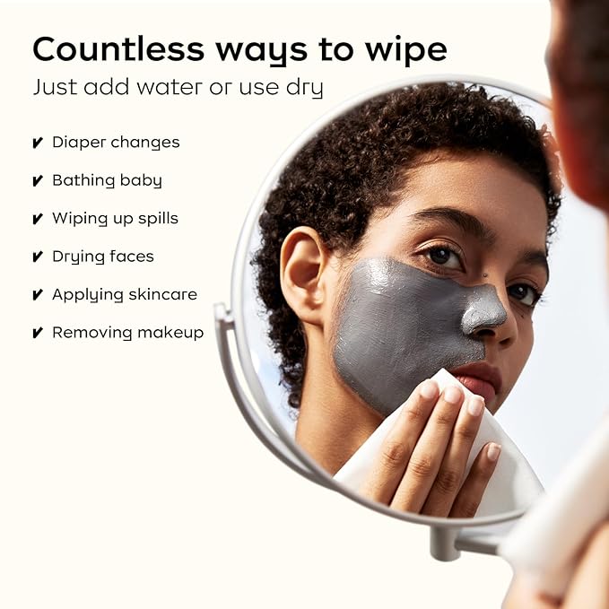 Bc Babycare Dry Wipes, Plant-based Fibers, Wet and Dry Multi-Use Facial Cloth and Baby Wipe, Hypoallergenic and Gentle on Skin, 48 Count, 4 Packs