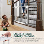 Cumbor 29.7-46" Baby Gate for Stairs, Gifts for Mom-Auto Close Dog Gate for The House, Easy Install Pressure Mounted Pet Gates for Doorways, Easy Walk Thru Wide Safety Gate for Dog, Gray