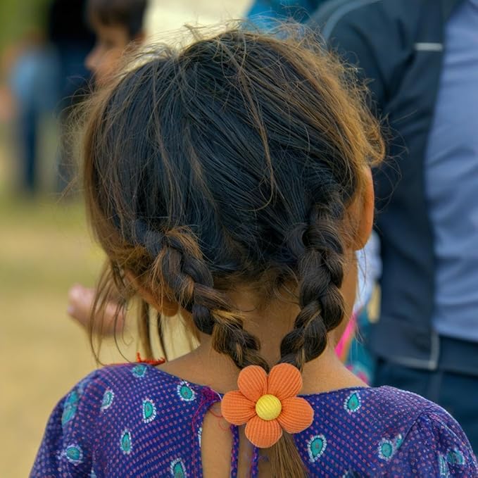 12-Pack Playful Sunflower Hair Ties For Kids Colorful Braided Elastics With 3D Floral Design Girls' Hair Bows (6 Vibrant Color Sets)