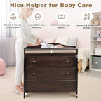 Costzon 3-Drawer Changing Table, Infant Diaper Changing Station with Drawers, Safety Rails & Strap, Baby Changing Table Dresser for Nursery, Easy Assembly (Brown)