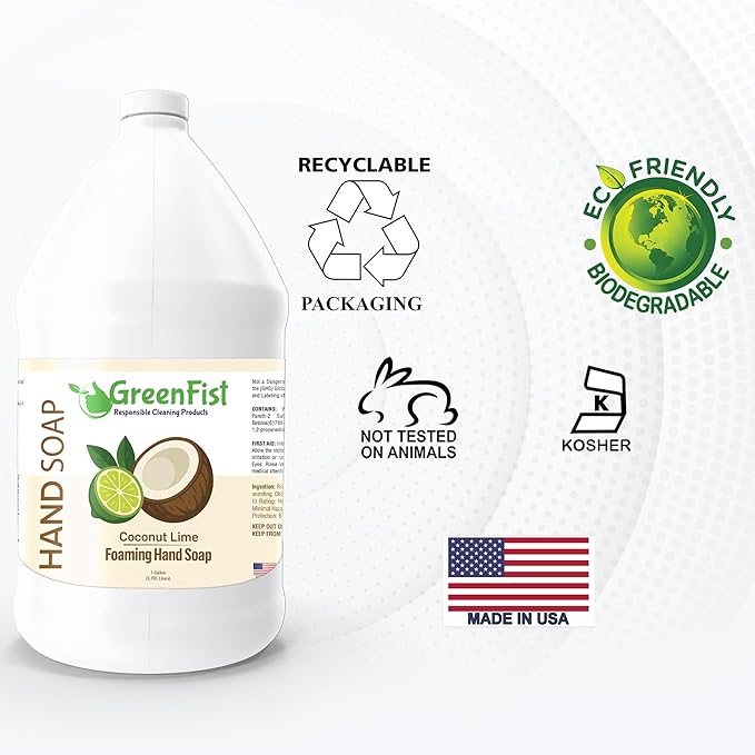 GreenFist Foaming Hand Soap Refills Coconut Lime Scent Jug Foam Refill Made in USA, 128 ounce (1 Gallon)