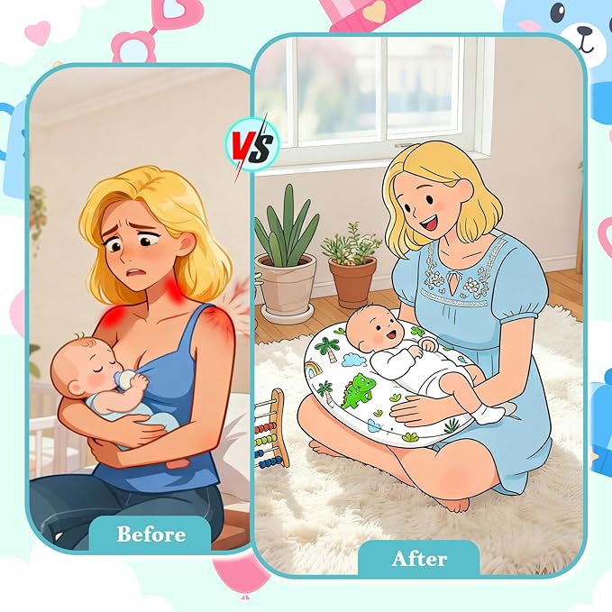 Nursing Pillow for Breastfeeding & Bottle Feeding - Ergonomic C-Shape Design with Breathable Filling & Removable Washable Cover, Supports 0-18 Months (Feeding, Tummy Time, Sitting)