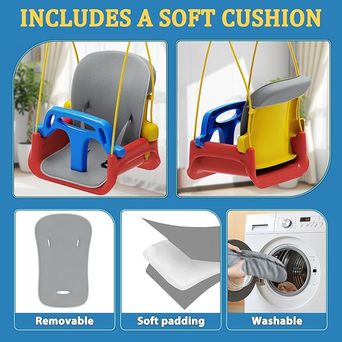 2 in 1 Toddler Swing & Baby Jumper, Foldable Baby Bouncer with Soft Cushion, Foldable Indoor & Outdoor Use, Easy to Install & Store Swing Sets for Backyard Play (Blue)