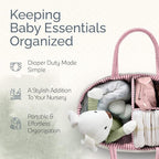 KiddyCare Woven Diaper Caddy Organizer, Large Gray Multi Functional Portable Baby Basket with Handle, Baby Gift for Boy/Girl Nursery Storage, Organization, and Modern Car Diaper Caddy Pink X-Large