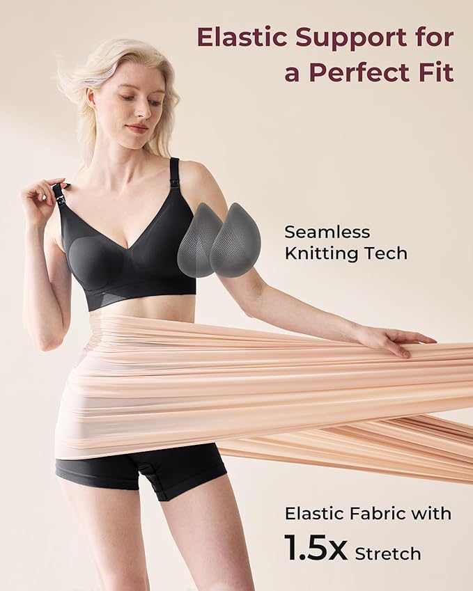 Momcozy CoolFit Nursing Bras for Breastfeeding, Ultra Stretch Seamless Jelly Strip Maternity Bra, Cooling Wireless