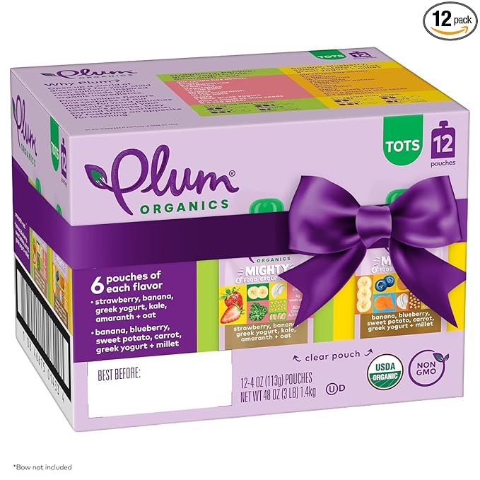 Plum Organics Mighty 4 Organic Toddler Food - Variety Pack - 4 oz Pouch (Pack of 12) - Organic Fruit and Vegetable Toddler Food Pouch
