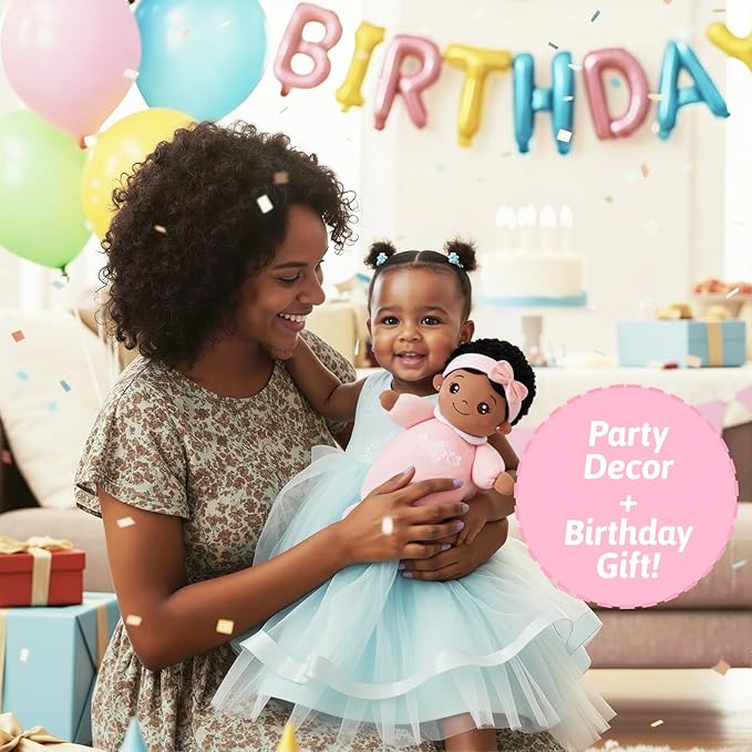 OUOZZZ Black Baby Doll for 1 Year Old Girl Gifts - First African American Baby Dolls Toys for Girl Birthday Christmas Plush Gift for Toddler 10"