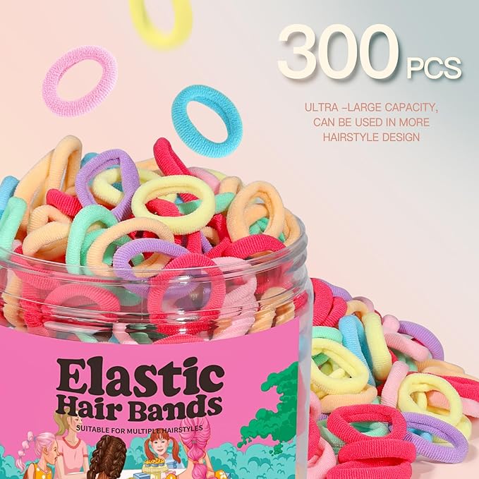 YGDZ Baby Hair Ties, 300pcs Elastic Toddler Hair Ties for Little Girls Kids, Small Mini Hair Bands Soft Ponytail Holders Hair Accessories, Multicolor