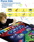 SUNLIN 2-in-1 Music Jam Mat, Music Learning Toy for Boys Girls 3-6, Drum Set + Piano Mat, Toddler Birthday Gift 3 4 5 6 Years, Record & Playback, Built-in Songs, 8 Instrument Sounds, Volume Control