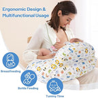 Nursing Pillow for Bottle and Breastfeeding, Ergonomic Design Support for Mom and Baby, Removable Cotton Cover, Machine Washable, Dog Pattern(Creamy White)
