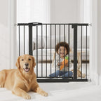 Baby Gate with Door, 26-40" Auto Close Dog Gate Indoor for Stairs Doorways, Easy Install Pressure Mounted Pet Gate, Easy Walk Through Child Safety Gate for The House, Black