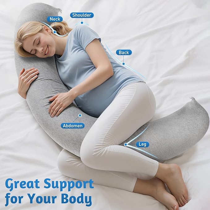 Pregnancy Pillows for Sleeping, C-Shaped Maternity Pillow for Pregnant Women, Memory Foam Body Pillow with Removable Cover, Adjustable Support for Back, Legs, Belly, Neck, 53.2’’ x 9.8’’
