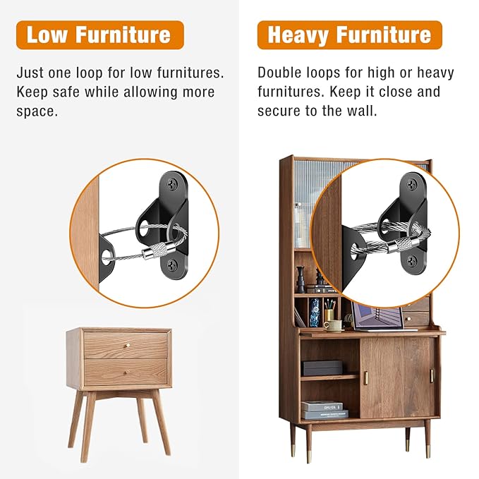 Furniture Anchors (10 Packs) Anti Tip Furniture Anchors for Baby Proofing, Furniture Wall Anchor Earthquake Straps for Furniture Dresser Wall Safety Anchor Furniture Fasteners to Wall, Black