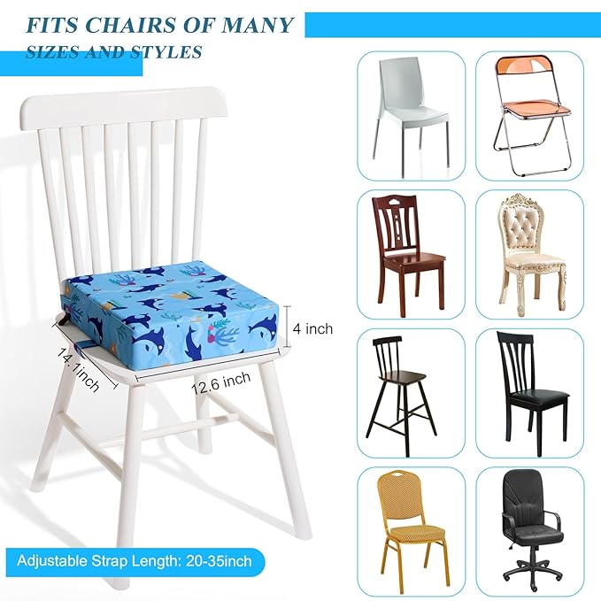 Toddler Booster Seat for Dining Table, Stronger Support Booster Seat for Table Washable 2 Safer Straps Non-Slip Bottom Portable for Kids Baby Increasing Cushion for Travel Home