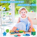 Shape Sorters for Toddlers 1-3 with 24-Piece Large Blocks & 12 Word Cards, Montessori Sensory Developmental Toy for Baby 12mo+, Wooden Stacking Puzzle Toy for 2-4 Year Old Kid Boy & Girl Birthday Gift