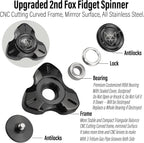 FREELOVE Metal Fidget Spinner, Stainless Steel Heavy, Long Spinning Toys, Cool Silent, Small Mini 2nd Fox Figette Spiner for Adults Men Anxiety, Quiet Bearing, Black