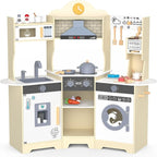 ANPABO Play Kitchen for Kids, Wooden Kitchen Playset w/Real Lights & Sounds, Coffee & Ice Maker, Microwave, Stove, 30Pcs Accessories Include Play Food, Pretend Play Set for Boys & Girls, Yellow