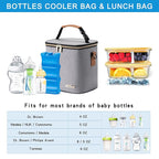 Breastmilk Cooler Bag with Ice Pack Fits 6 Baby Bottles Up to 9 Ounce, Baby Bottle Bag with Shoulder Strap for Nursing Mom Daycare, Grey