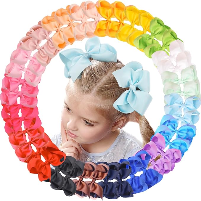 CÉLLOT Big Bows for Girls 40 PCS Grosgrain Ribbon Boutique 6 Inch Hair Bow Alligator Clips For Girls Teens Toddlers Kids in Pairs