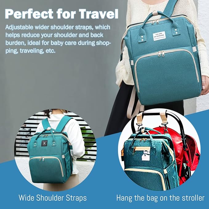 Diaper Bag Backpack with Changing Station, Nappy Baby Bags with Portable Changing Pad, 900D Waterproof Multi-Function Travel Portable Mommy Bag, Green