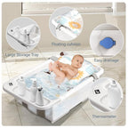 Collapsible Baby Bathtub with Stand - Large Capacity Baby Bath Tub with Thermometer & Soft Cushion | Portable Travel Newborn Infant Bathtub | Foldable Toddler Bathtub for Baby 0 to 36 Months