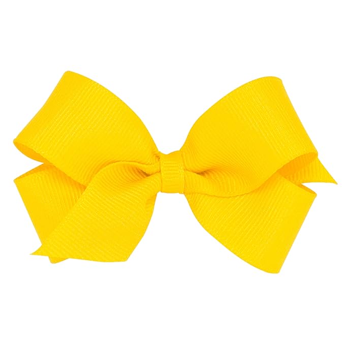 Wee Ones Girls' Plain Wrap Classic Grosgrain Hair Bows on a WeeStay No-Slip Hair Clip, Handmade, Mini, Yellow