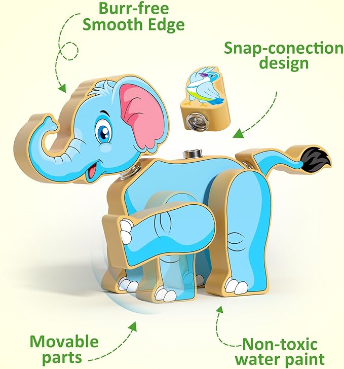 Coogam Wooden Snap Together Building Toy, Take Apart Construction Builders, Assembly Animal Building Blocks, STEM Fine Motor Learning Toy Gift for 3 4 5 Years Old Kids