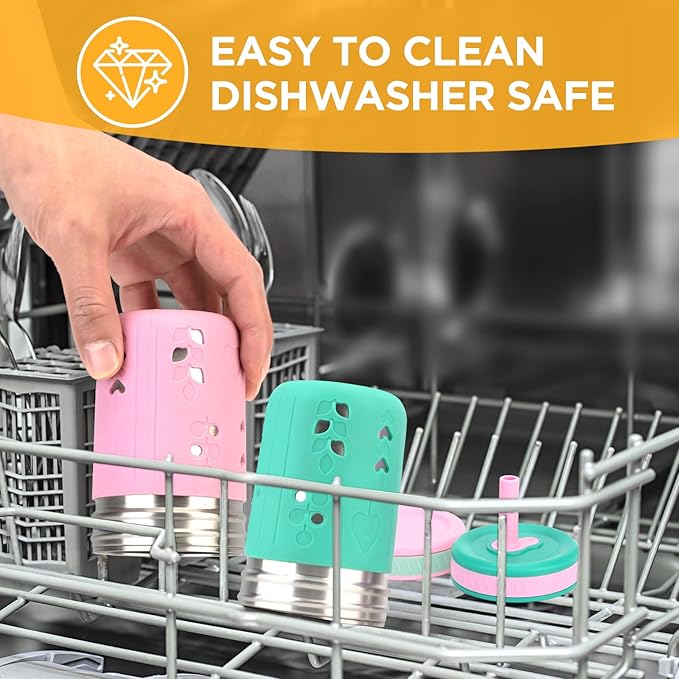 Tronco [4 Pack] 10 oz 2-in-1 Stainless Steel Kids Tumbler Cups with Silicone Sleeves, Spill-Resistant Flexible Straws & Storage Lids, BPA-Free Smoothie and Snack Cups, Dishwasher Safe