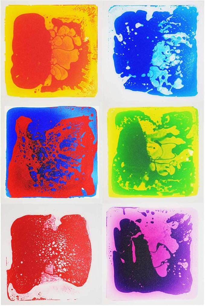 LONGKING 6 Pack 12" X 12" Sensory Tiles for Activity Play Centers for Children, Liquid Floor Tiles, Autism Sensory Poducts