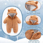 Newborn Baby Bear Outfit Suit Girls Boys Fleece Jumpsuit Romper Hooded Winter Snowsuit Clothes