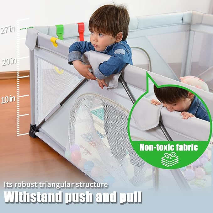 Baby Playpen Foldable, Heyo.Ja Large Play Yard, Playpen for Babies and Toddlers, Play Pens for Babies and Toddlers with Gate, Indoor & Outdoor Portable Play Pen (71"×59")