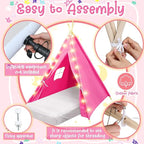 6 Pack Sleepovers Teepee Tent for Kids Bulk with Mattress Sheet Light,Natural Cotton Washable Indoor Play Tent for Birthday Slumber Party Girls Boys Pajama Movie Night Supplies(Rose Red)