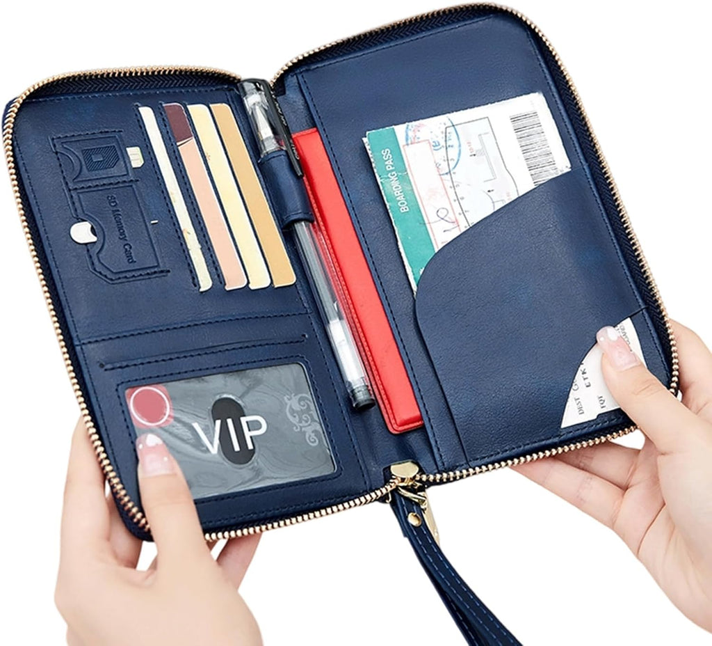 Leather RFID Blocking Passport Holder Travel Wallet, Passport Cover/Travel Wallet for Women/Men with