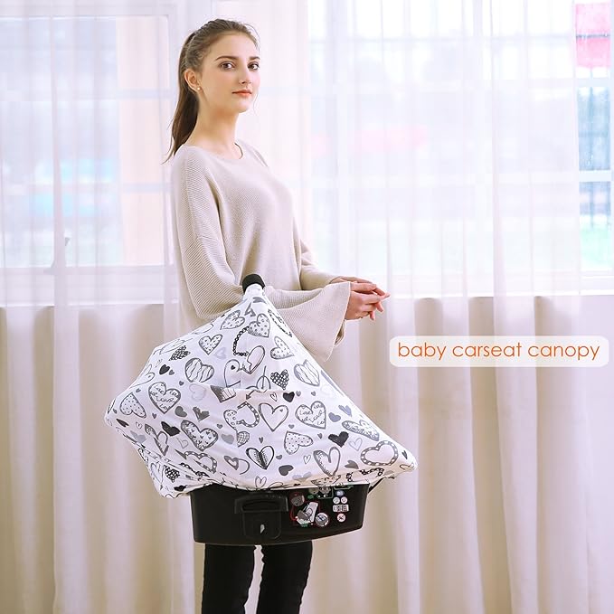 Baby Car Seat Covers, Carseat Canopy, Boys Girls Privacy Breastfeeding Cover (Grey Heart)