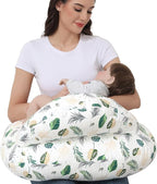 Nursing Pillow for Breastfeeding, Breastfeeding Essentials for Newborn, More Support for Mom and Baby, with Adjustable Waist Strap and Removable Cotton Cover (Green Leaves)