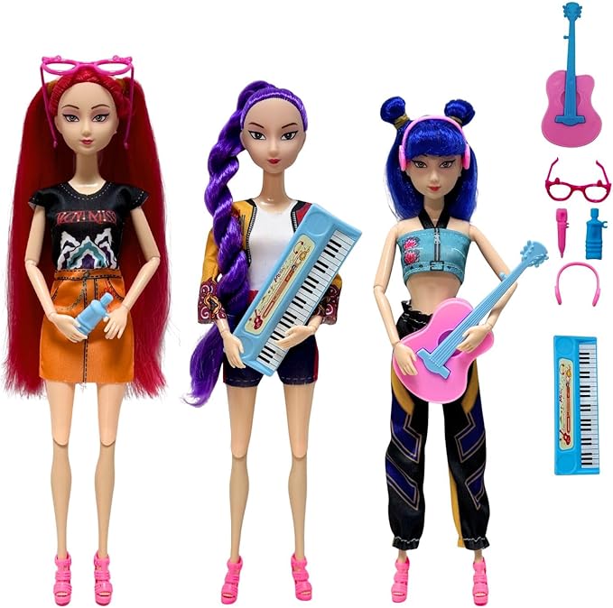 2025 New11.5''Singer Fashion Doll with Accessories and Trendy Outfits Set,Articulated/Made to Move Girl Group Dolls, Idea for Enthusiast Fan (Doll & Piano Accessories Sets)