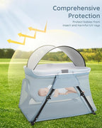 Lilian&Gema 2-in-1 Travel Crib, Portable Crib with Backpack, Lightweight Baby Travel Playpen, Foldable Play Yard with Thick Mattress for Babies & Toddlers, Baby Travel Essential